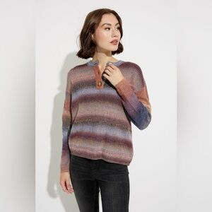 NWT Charlie B Striped Sweater With Button Detail Style, size Medium